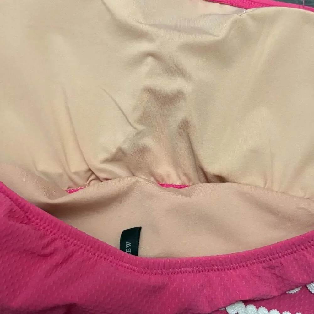 J. Crew‎ Hot Pink One Shoulder Bikini Top Rickrack Trim Ruffle Summer Size Small
